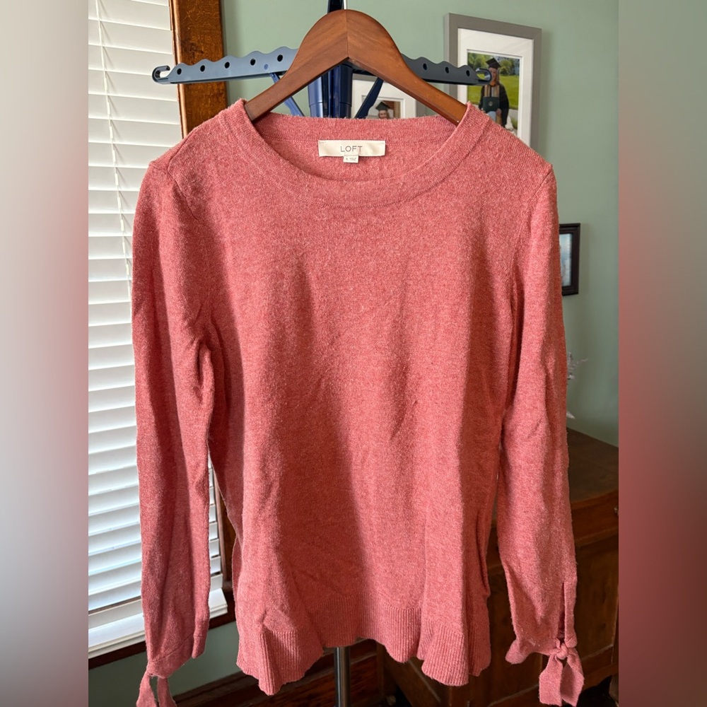 LOFT Dusty Pink Sweater with Tie Sleeves